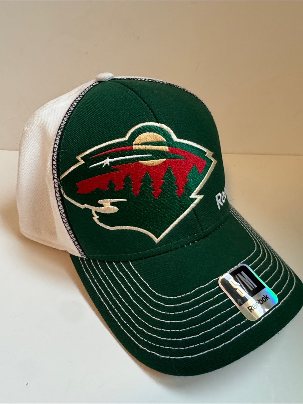 Reebok Green, White & Red Minnesota Wild Logo Trucker Hat size S/M
